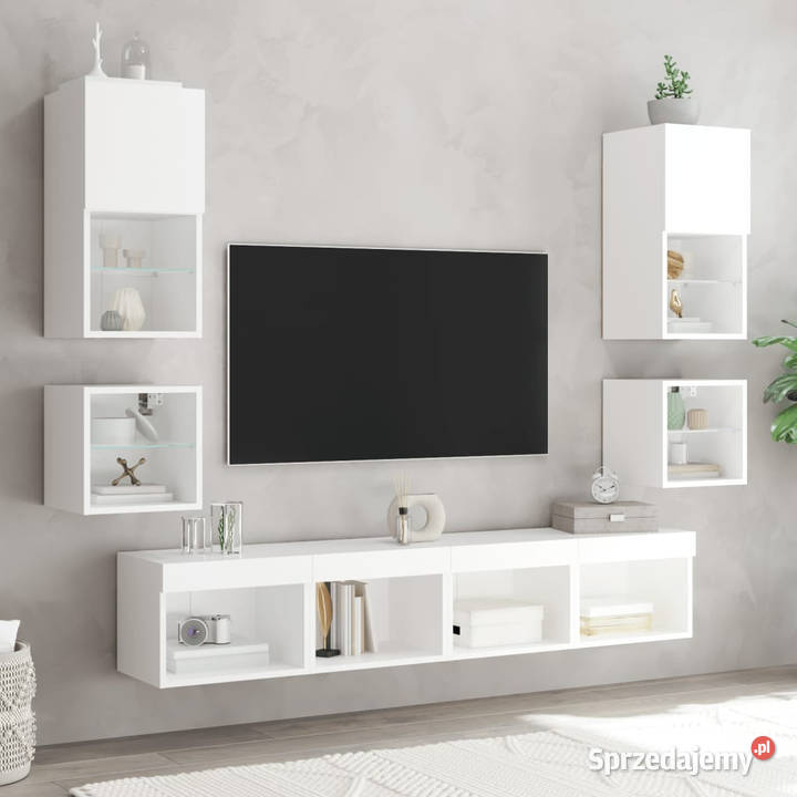 Ścienne szafki TV z LED 2 białe 30x285x30 Warszawa