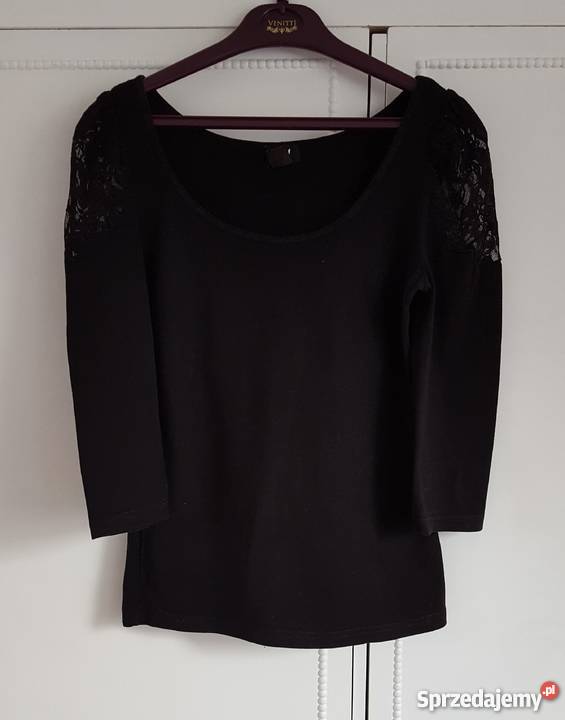 Elegancka czarna bluzka HM 36 S koronka ramiona H&M Szczecin