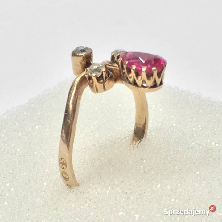 Złoty PIERŚCIONEK 585 14K Art Dco RUBIN i mazowieckie Warszawa