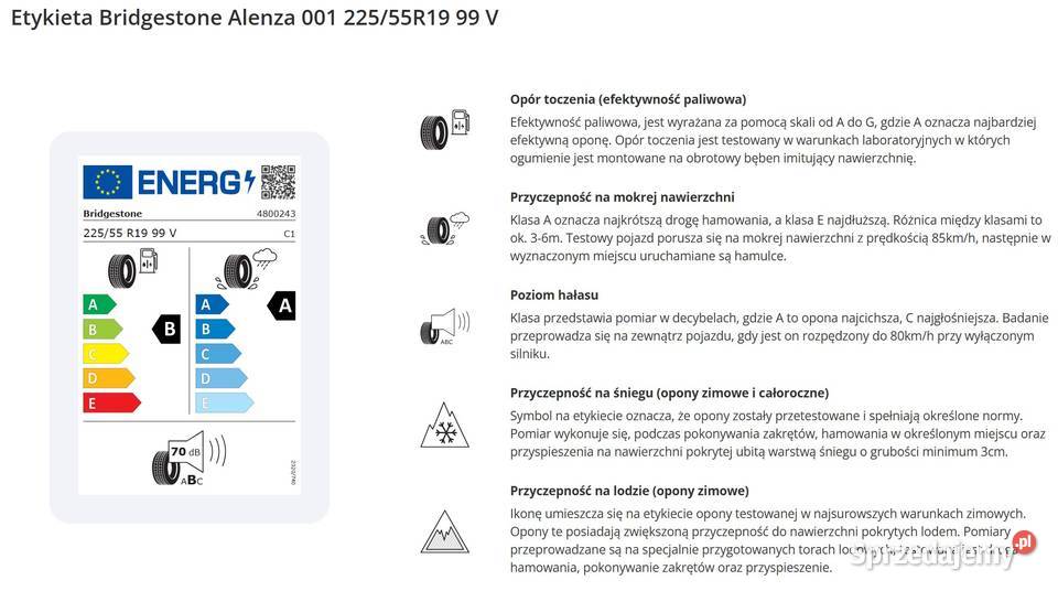 Bridgestone Alenza 001 Rozmiar 22555R19 99 V Piekary Śląskie