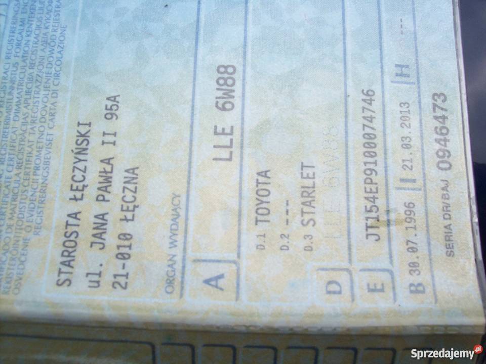 TOYOTA STARLET IV 2/3 Samochody osobowe lubelskie Antoniów