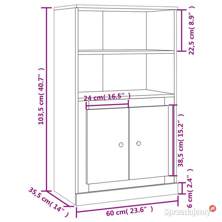 Kredens biały z połyskiem 60x355x1035 WM816314 Warszawa
