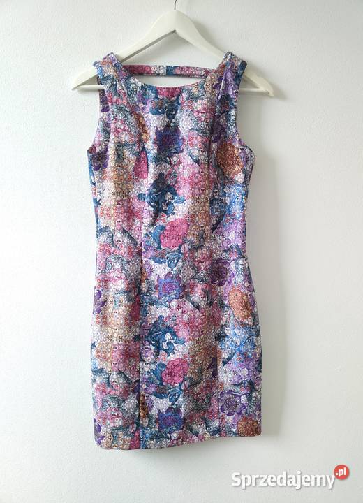 Kolorowa sukienka taliowana HM Zip Zamek Vintage