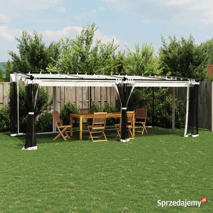 Altanka ze ścianami z siatki kremowa 6x3 m stal