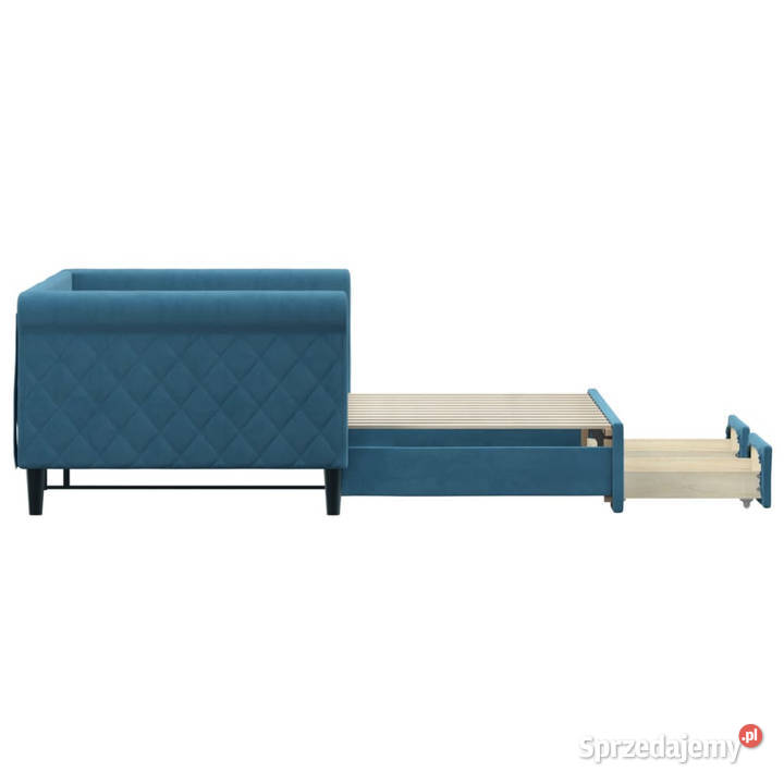 Sofa rozsuwana z szufladami niebieska aksamit