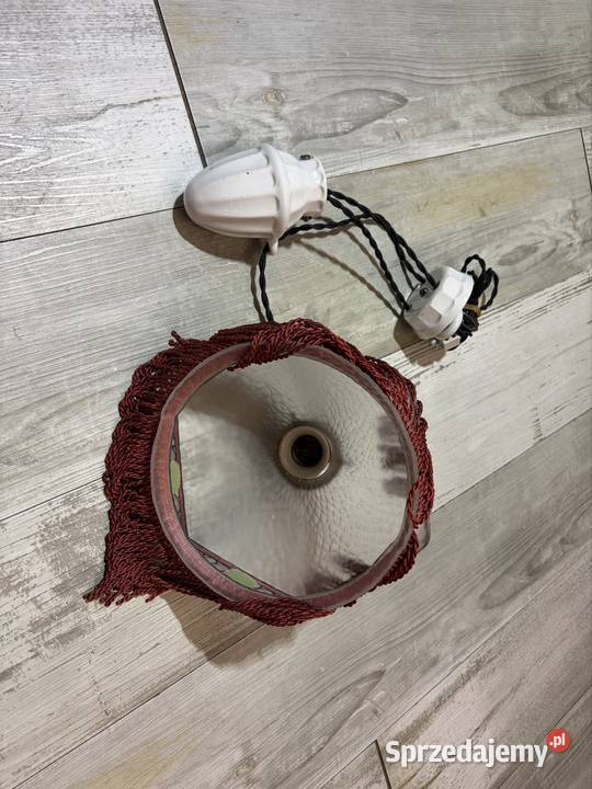 Stara lampa wisząca z przeciwwagą porcelanową Chudów