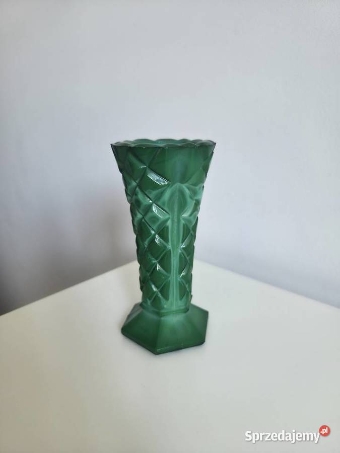 Wazonik szkło malachitowe vintage wielkopolskie Poznań