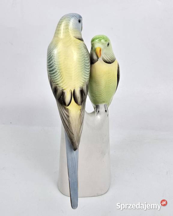 Papużki faliste zielone Hollohaza papugi Węgry Porcelana i szkło