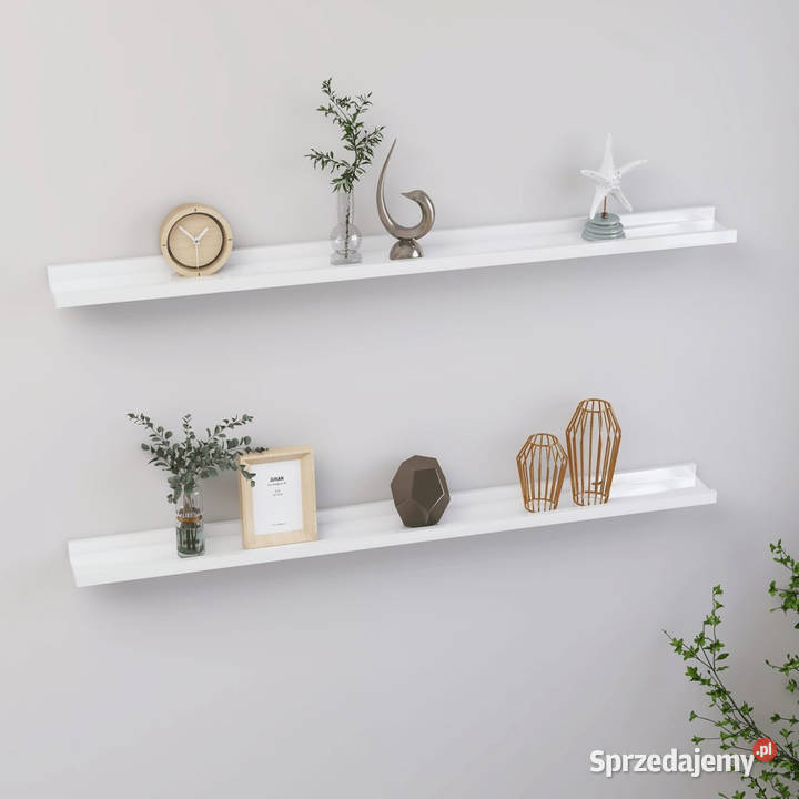 Półki ścienne 2 wysoki połysk białe 100x9x3