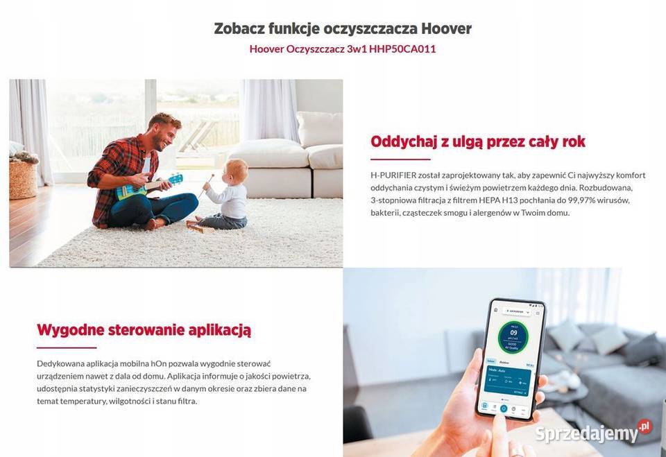 Nowy Oczyszczacz Powietrza Hoover HPURIFIER 500 Dom i Ogród Nowe Bielice