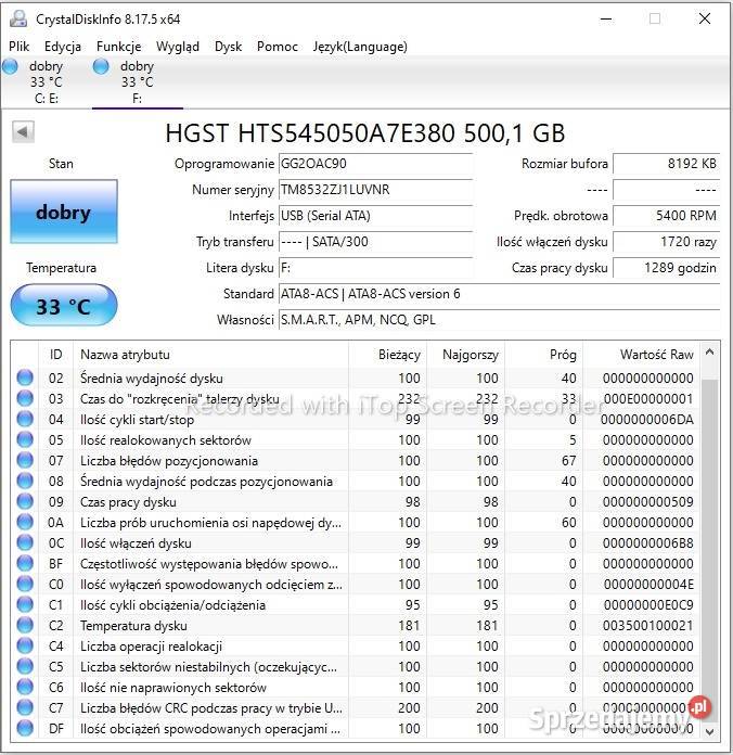 Dysk twardy HGST HTS545050A7E380 500GB SATA II 2,5” Warszawa sprzedam
