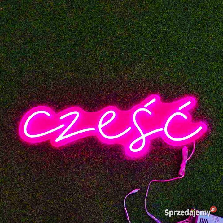 Neon Cześć różowo fioletowy odcienie różowego Bielany Wrocławskie