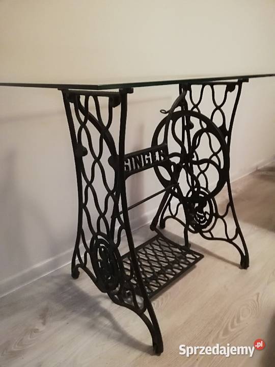 SINGER stolik biurko z blatem ze szkła nogi od maszyny po re