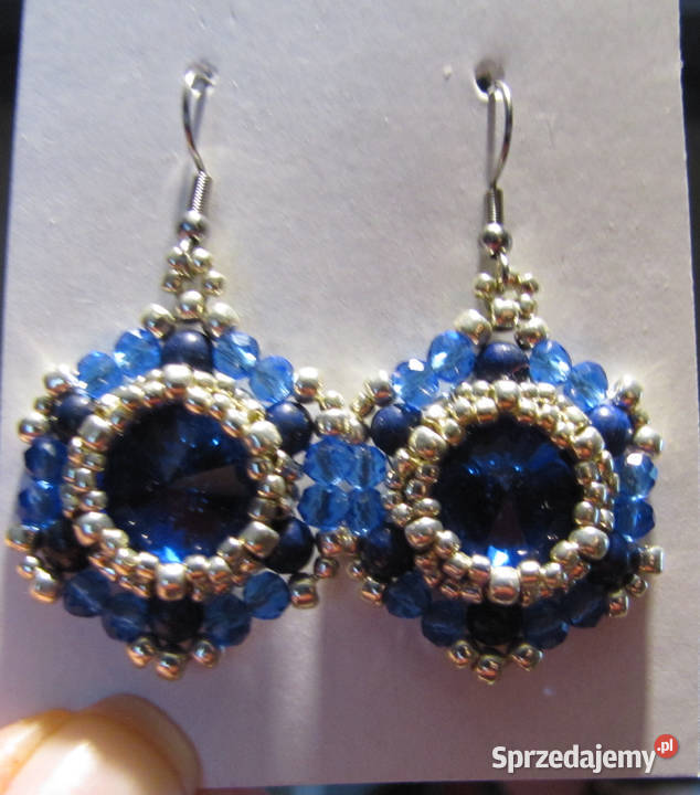 Kolczyki kryształki szafirowe rękodzieło Biżuteria dla Pań Pruchnik