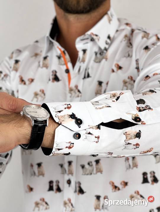 DANIEL BESSI Koszula męska fb128 biała pieski Rozmiar M wielkopolskie Ostrów Wielkopolski