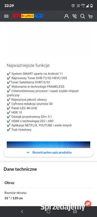 Telewizor Manta 55LUA123E 55 LED 4K Smart TV Telewizory Kraków