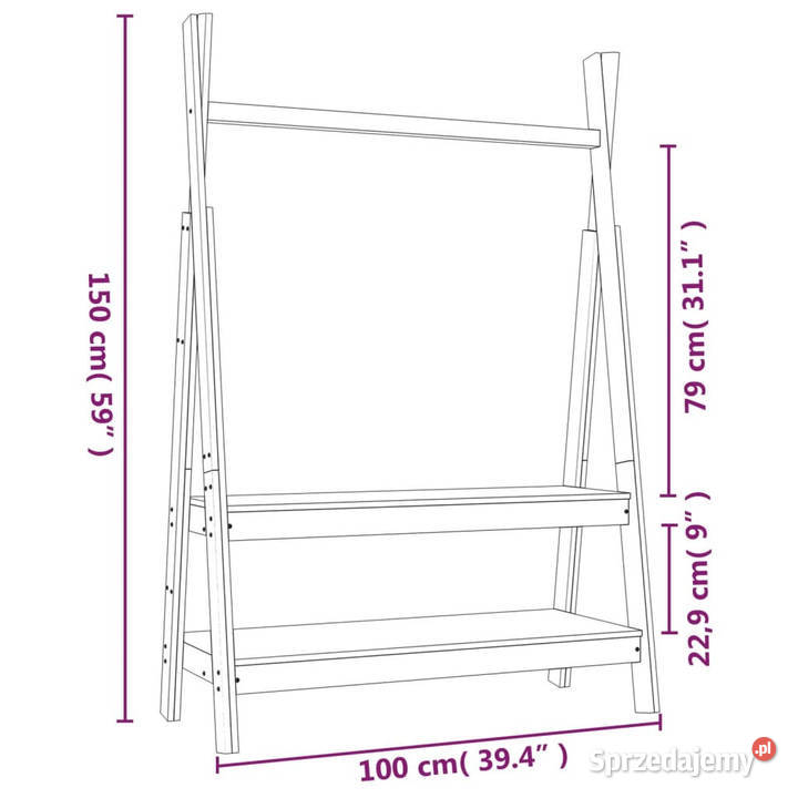 Wieszak na ubrania 100x455x150 lite drewno