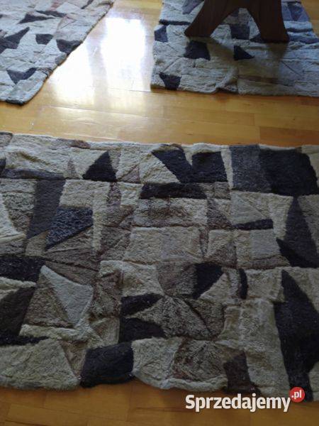 3 dywany ze skóry owczej szyte kawałki patchwork wielokolorowy Szczecin