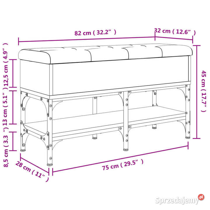 Ławka na buty brązowy dąb 82x32x45 WM835176 Warszawa