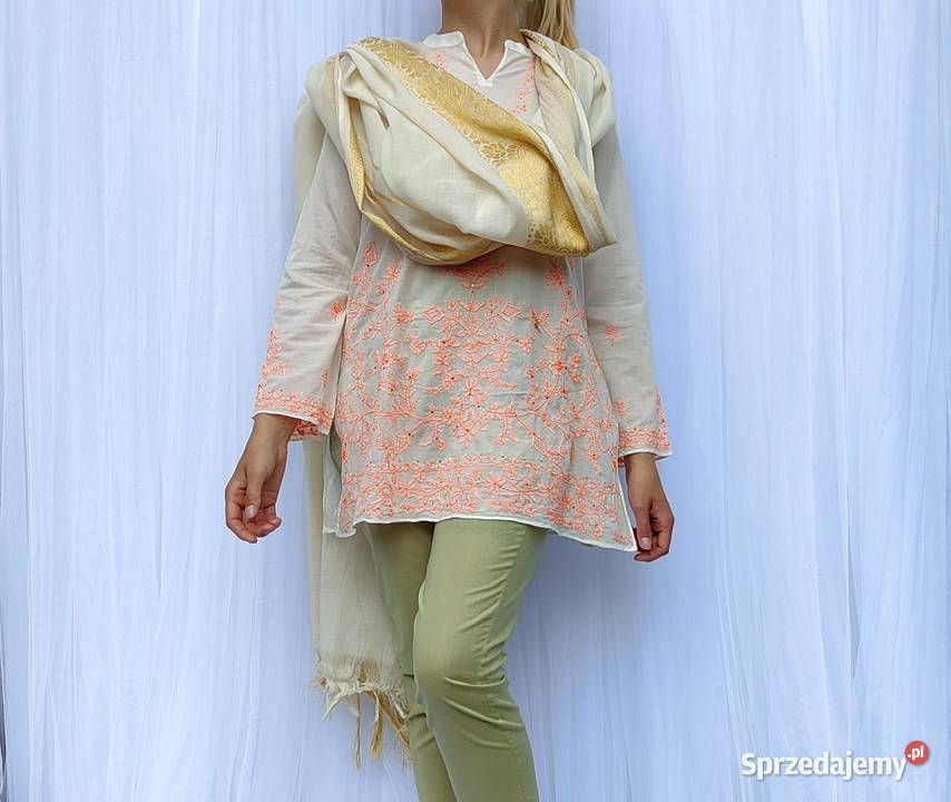 Duża chusta dupatta biała złota hijab hidżab Dla kobiet Pozostałe Szczecin