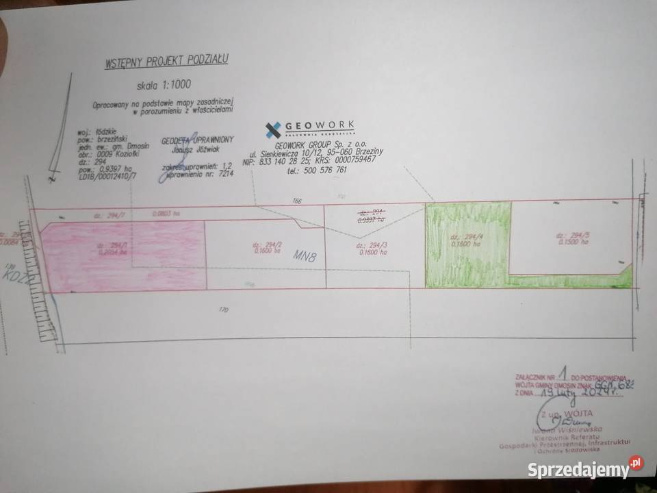 Działka budowlana 1600 mkw Koziołki