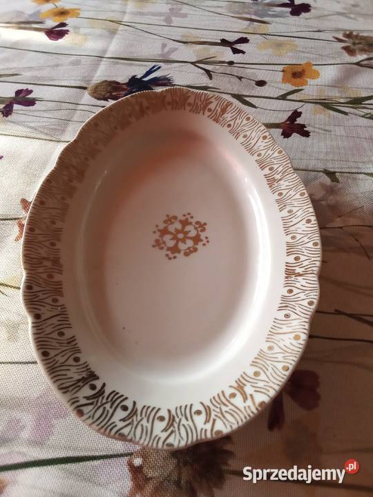 PRL półmisek porcelana zlocony biały Łódź