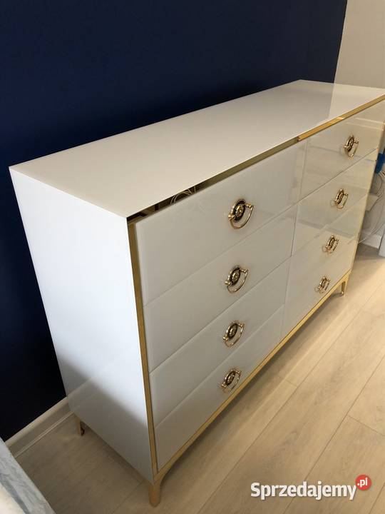 Komoda biała noga prosta zlota kołatka meduza 40cm Komody Kępno