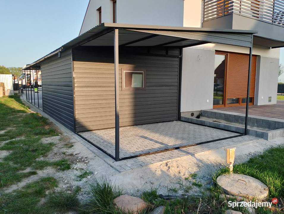 Biały Garaż Blaszany Na narzędzia SchowekWiatka