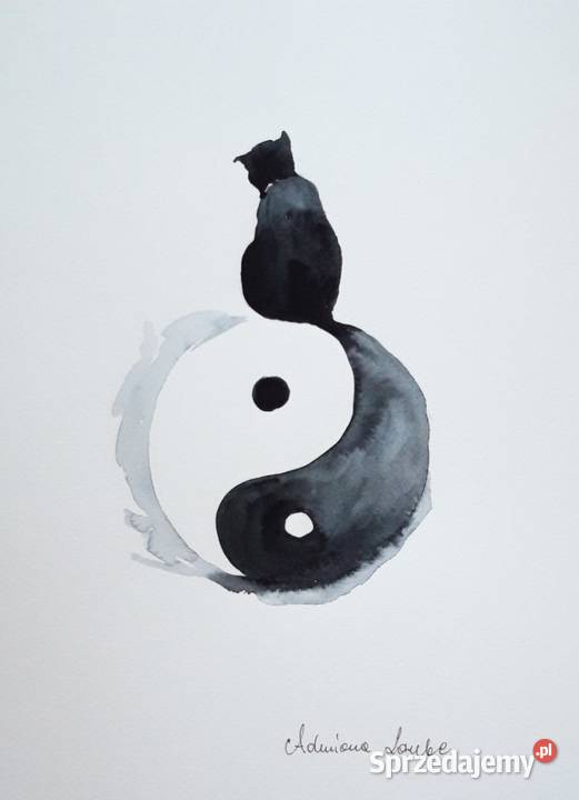 KOCI OGON akwarela chiński symbol równowagi yin Katowice
