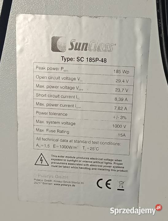 Panel fotowoltaiczny 185W Mielec