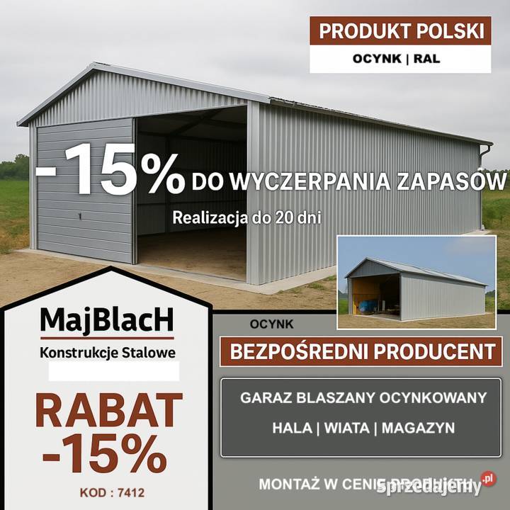 Garaż Blaszany OCYNKOWANY Montaż Wiata PRODUCENT Leżajsk