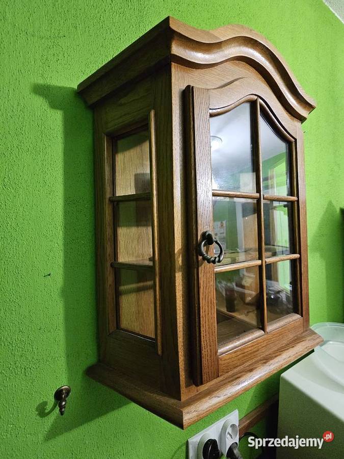 Mała witryna dębowa serwantka 160cm Kredensy i witryny łódzkie Bednary