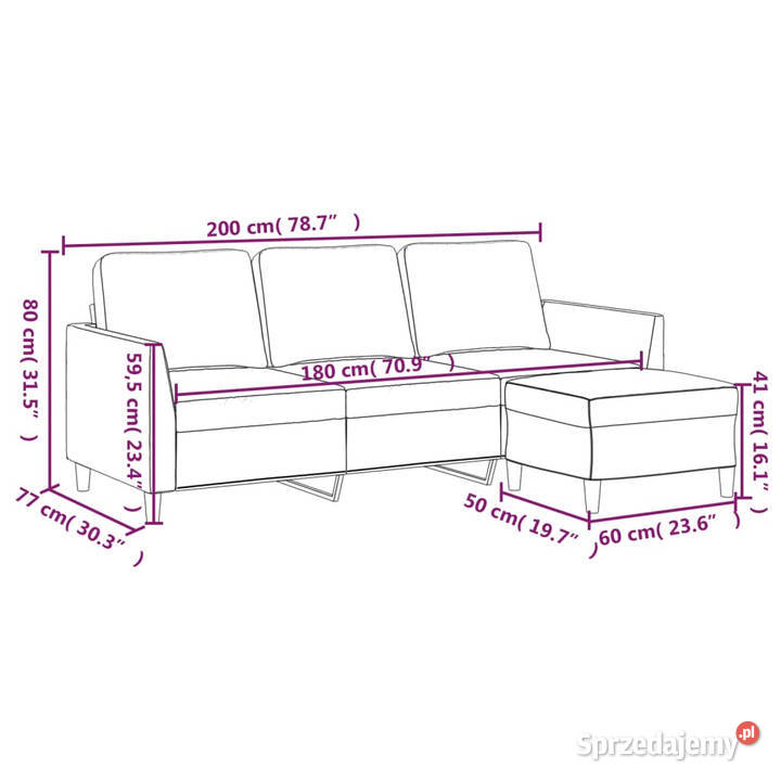 3osobowa sofa z podnóżkiem czarna 180 sztuczna mazowieckie Warszawa