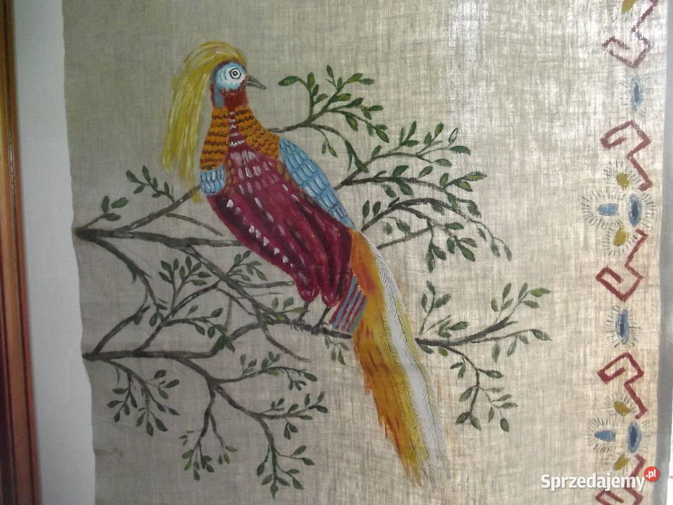 Zasłony len malowany olejną farbą bażant UNIKAT Piekary Śląskie