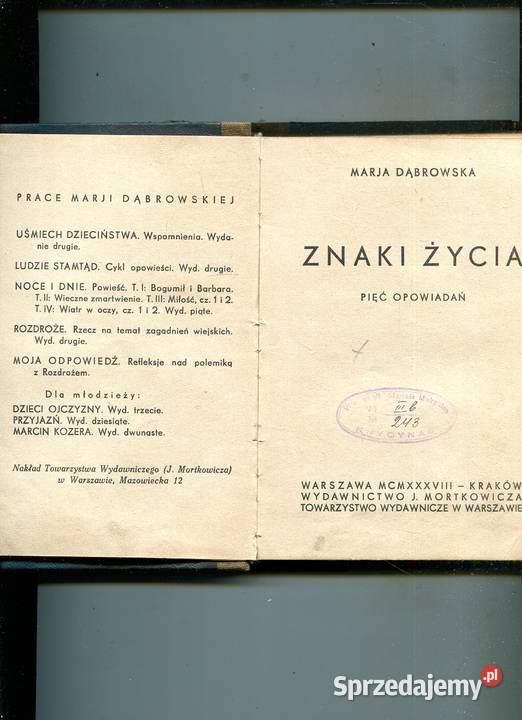 Znaki życia Pięć opowiadań Maria Dąbrowska zachodniopomorskie Szczecin
