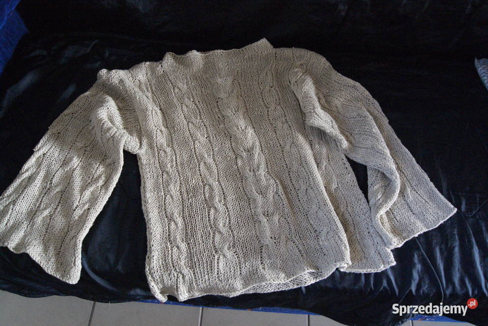 Ciepły swetr bluza czysty len rękodzieło Łódź sprzedam