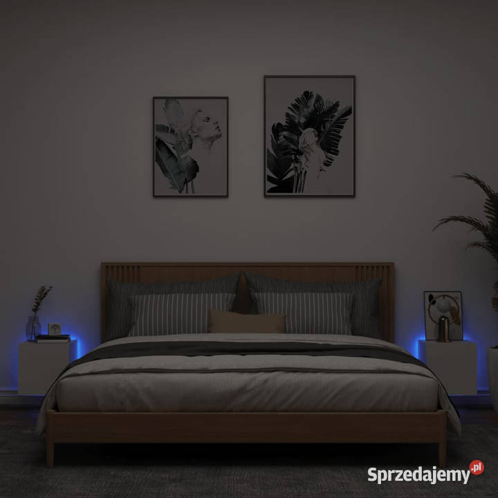 Ścienne szafki TV z LED 2 białe 305x35x30 Warszawa
