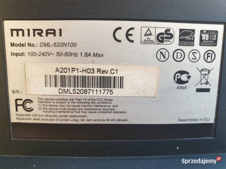 Monitor MIRAI LCD 20 DML520N100 warmińsko-mazurskie Dobre Miasto sprzedam
