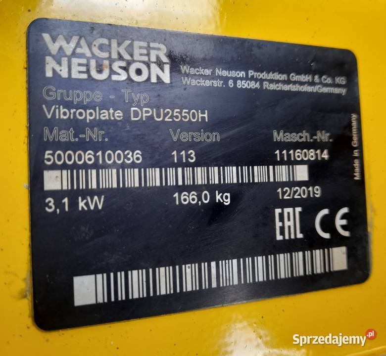 Zagęszczarka 166 Wacker Neuson DPU2550H Dąbrowa Tarnowska sprzedam