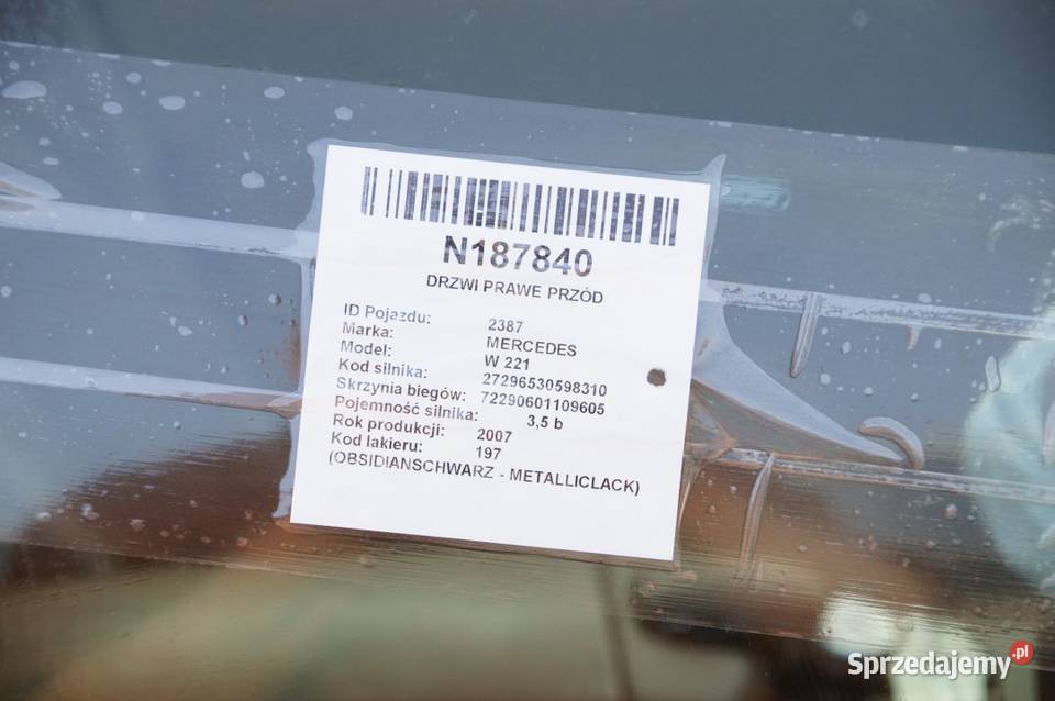 DRZWI PRAWE PRZÓD MERCEDES W 221 197 osobowe Lipno