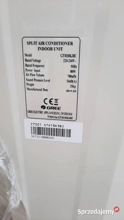 Klimartzator GREE jednostak i nawiew2011r 414 A Dębica sprzedam