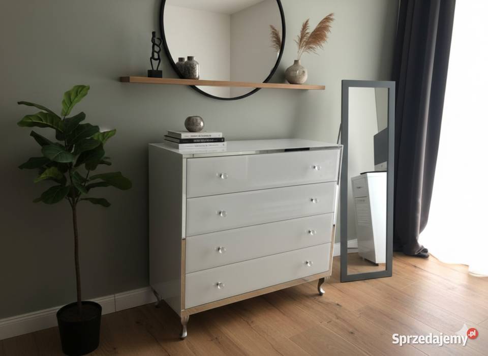 Stylowa komoda szklana Połączenie białego szkła Kępno sprzedam