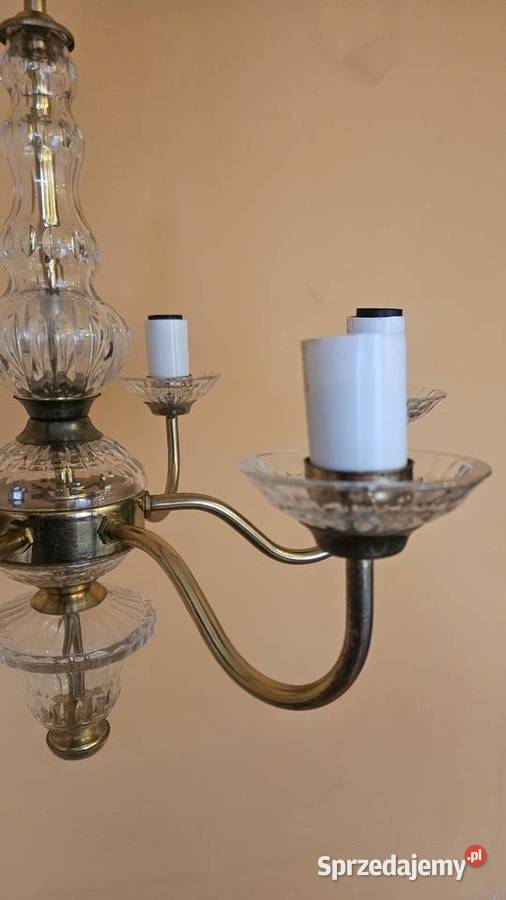 Żyrandol średni mosiężny kryształowy 5 ramienny Pozostałe Katowice sprzedam