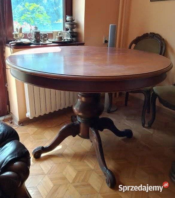 Stół okrągły rozkładany krzesła antyk Biała