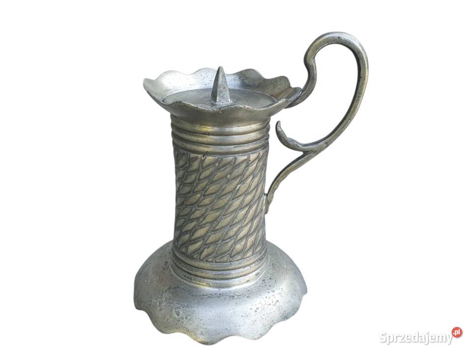 Stary Belgijski świecznik z cyny sygnowany Kolekcje Cieszyn