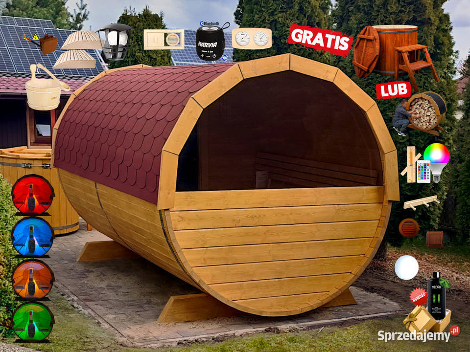 SAUNA Ogrodowa 250 OKNO 50 BECZKA 500L Akcesoria