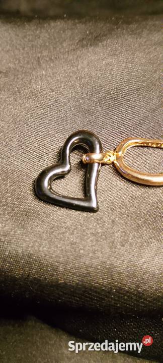 Kolczyki 585RG pozłacane czarne serduszka Bielawa