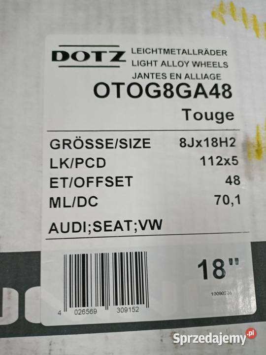 DOTZ TOUGE 8x18 ET48 5x112 GRAPHITE Vw Audi Bąków