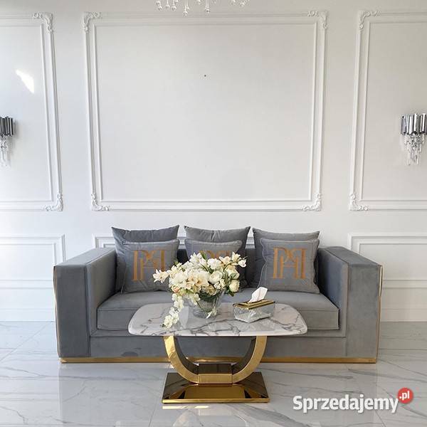 Sofa nowoczesna 3 os Szara Złota Glamour 72cm Warszawa