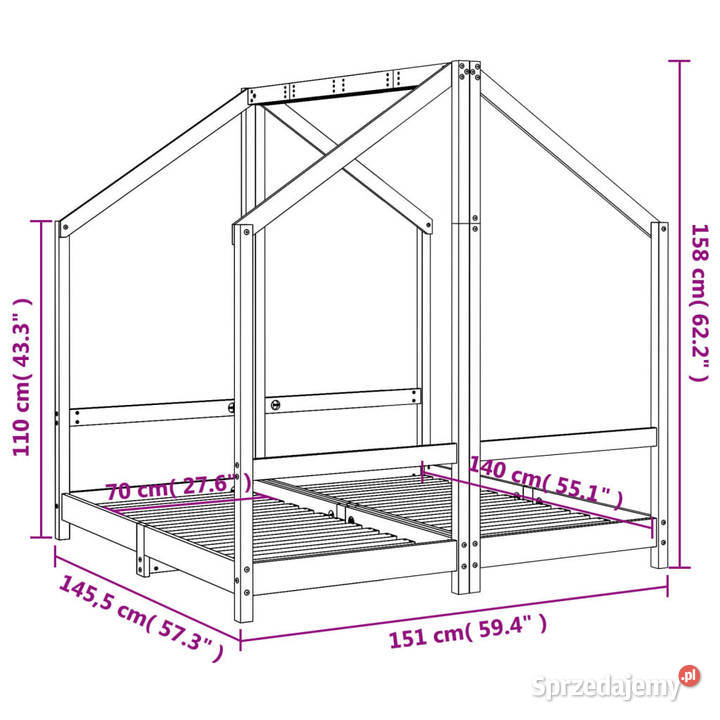 Rama łóżka dziecięcego biała 2x70x140 drewno Meble mazowieckie sprzedam